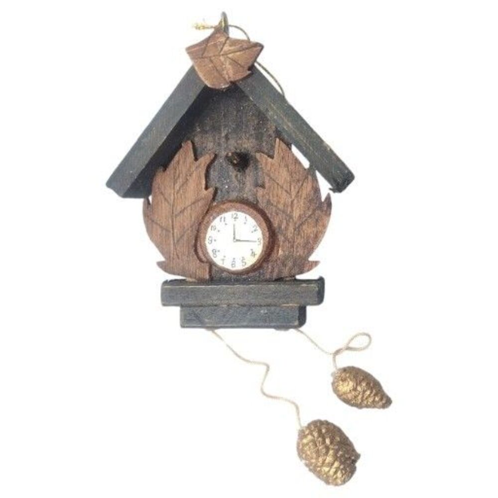 Vintage Rustic Folk Art Cuckoo Clock Christmas Ornament Wood Autumn Winter 9"